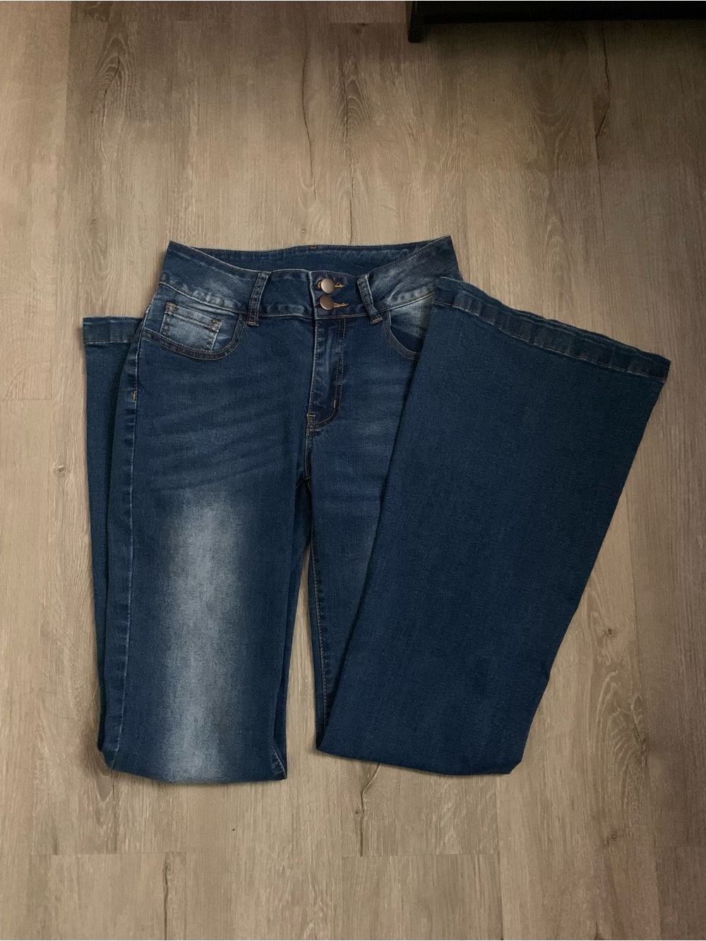 SHEIN Dark Blue Flared Wide-Leg Jeans